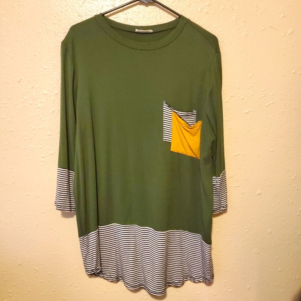 Olive green and striped Blouse XL